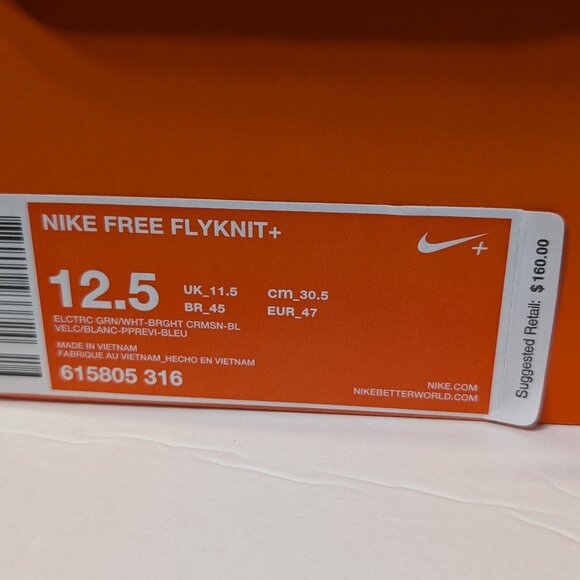 Nike Free 5.0 Flyknit Rainbow‎ 'Electric Green' Size 12.5 Style 615805-316 NEW!! - Picture 7 of 9